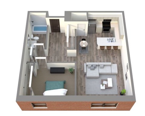 Floor plan for 1 bed, 1 bath, 535 sqft